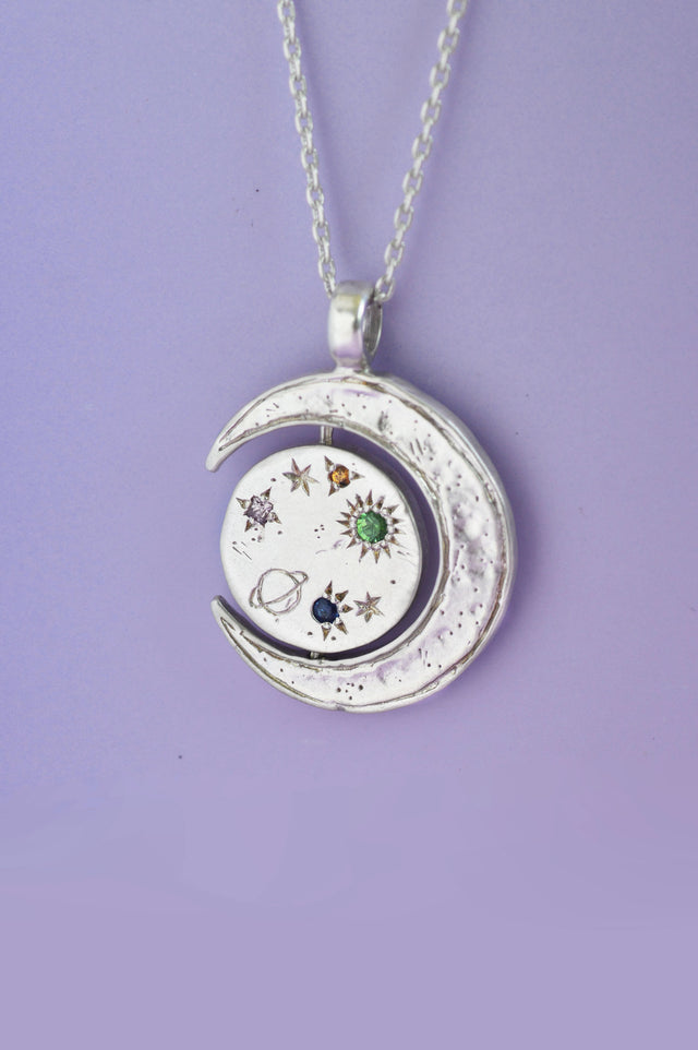 Pocket Galaxy Orange,Pink Sapphire, Tsavorite &Tourmaline Silver Pendant 709-01