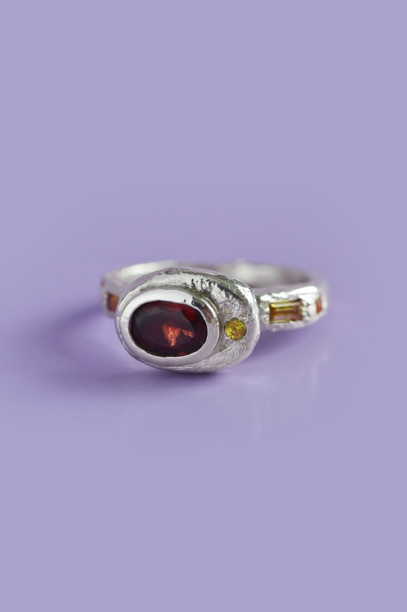Poet Silver Ring - Garnet with Sapphire Accents 747-2