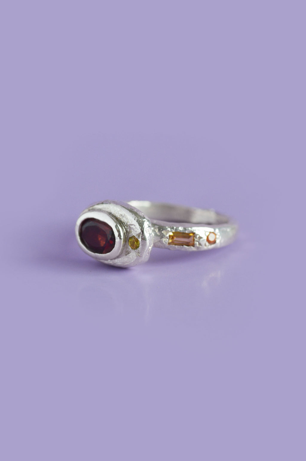 Poet Silver Ring - Garnet with Sapphire Accents 747-2
