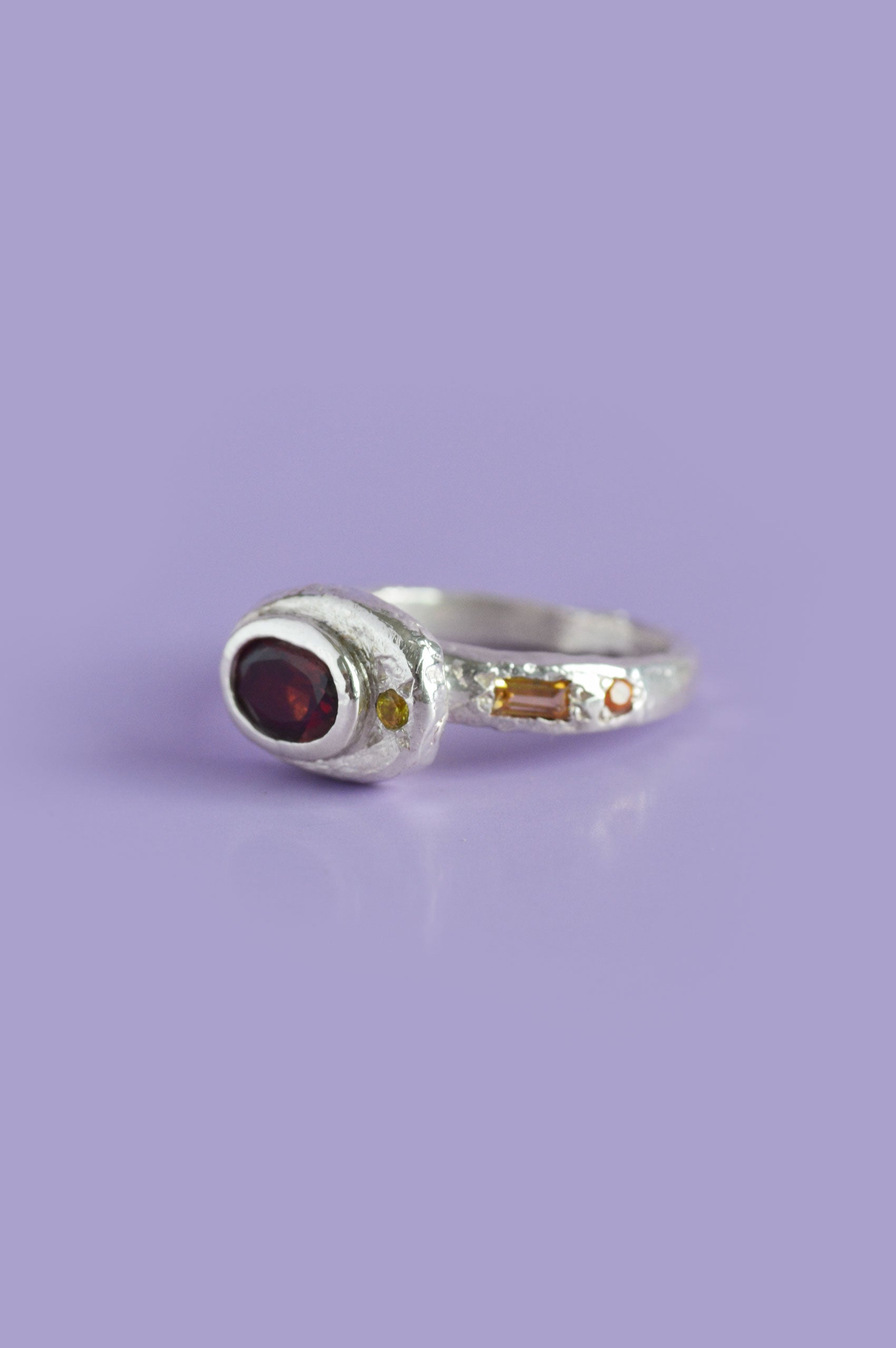 Poet Silver Ring - Garnet with Sapphire Accents 747-2