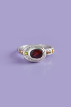 Poet Silver Ring - Garnet with Sapphire Accents 747-2