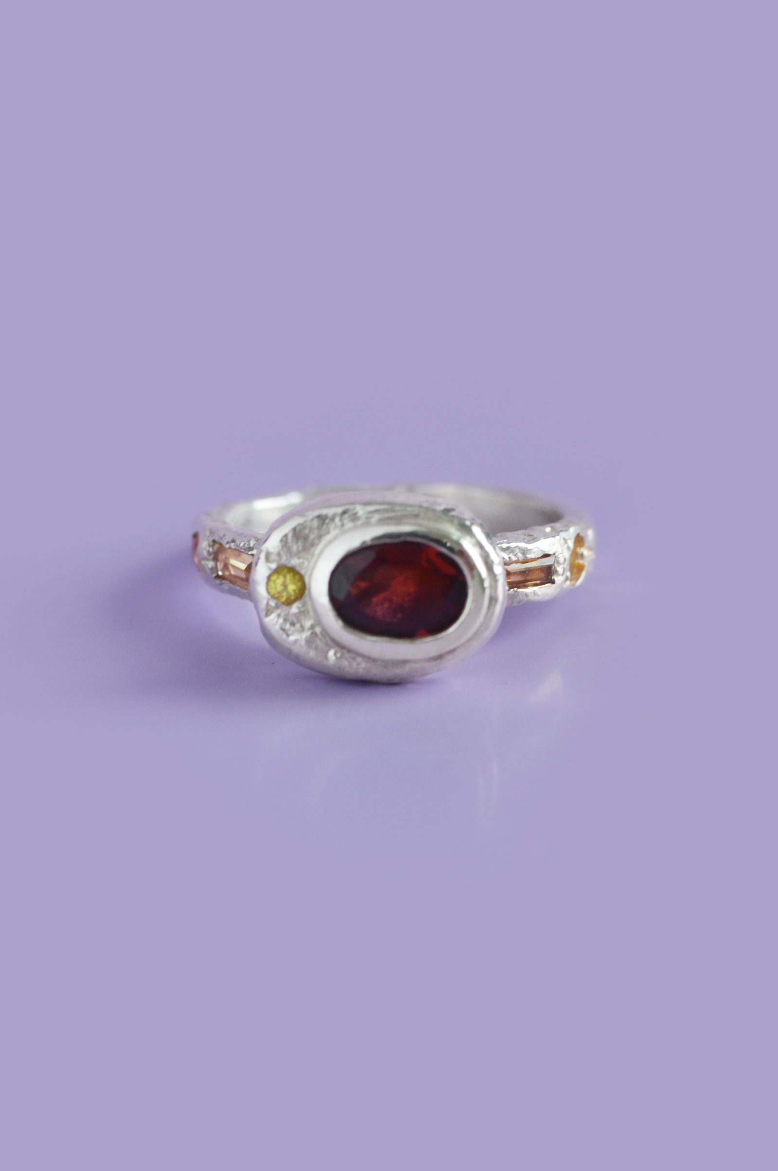 Poet Silver Ring - Garnet with Sapphire Accents 747-2