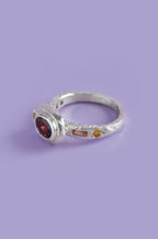 Poet Silver Ring - Garnet with Sapphire Accents 747-2