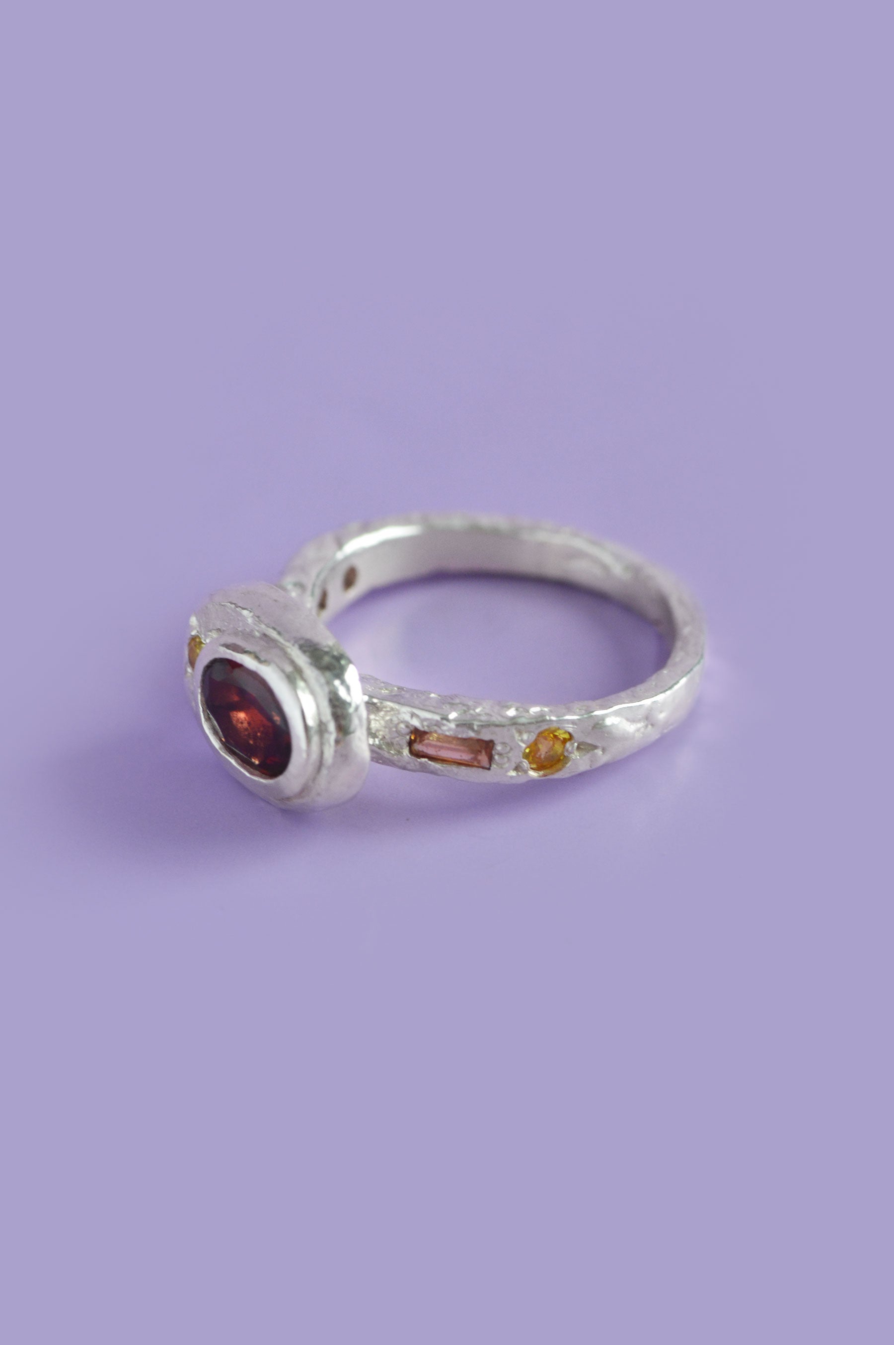 Poet Silver Ring - Garnet with Sapphire Accents 747-2