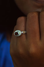 Poet Silver Ring - Garnet with Sapphire Accents 747-2