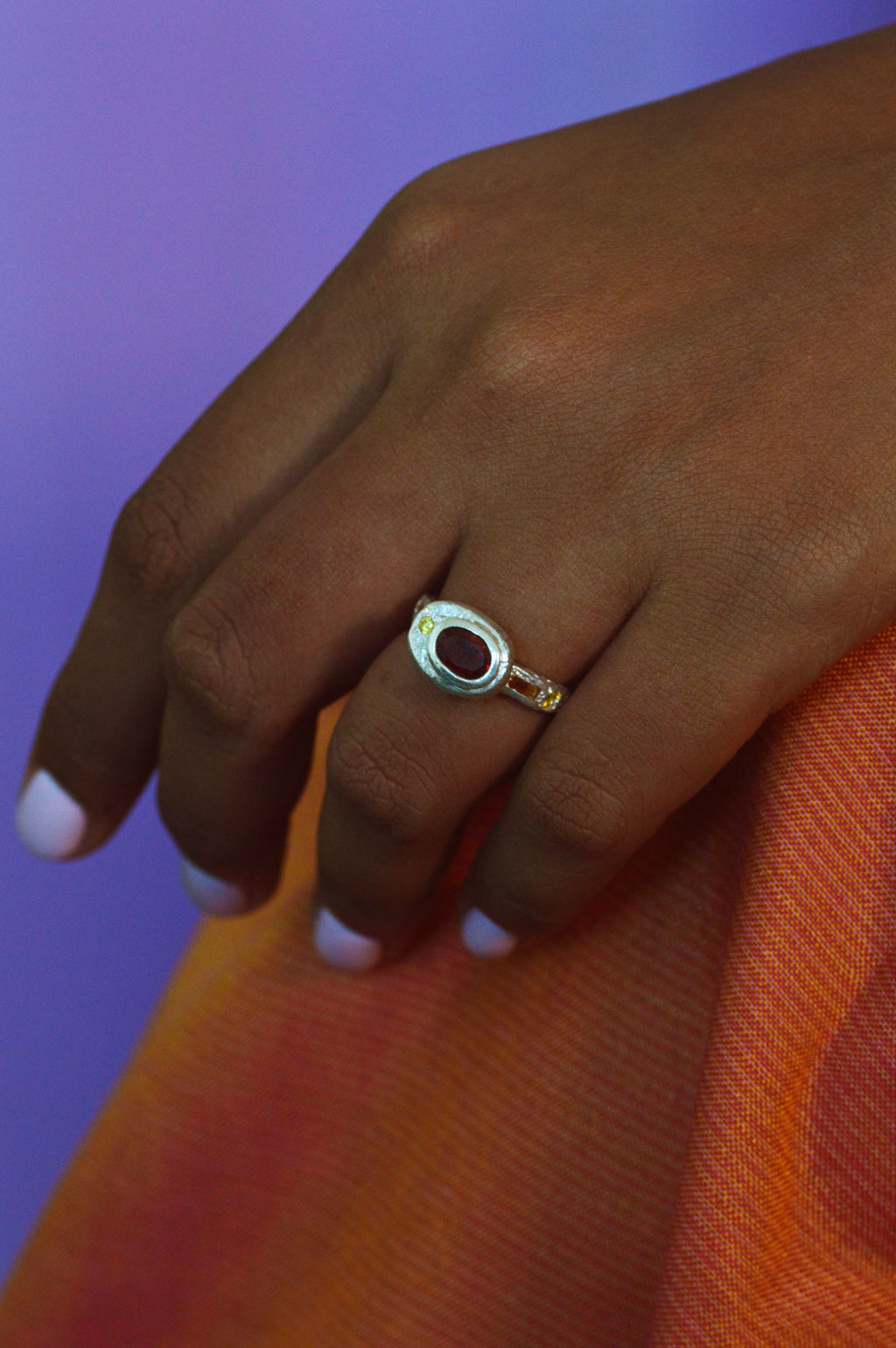 Poet Silver Ring - Garnet with Sapphire Accents 747-2