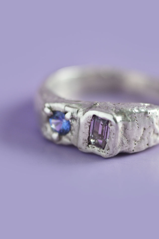 Duet Purple & Blue Sapphire Silver Ring 771-3
