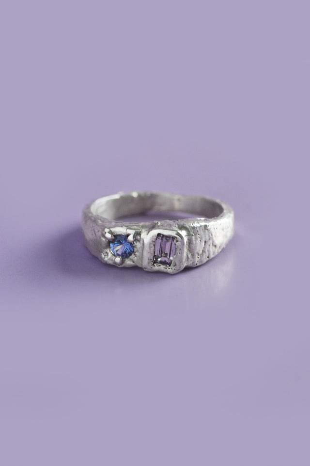 Duet Purple & Blue Sapphire Silver Ring 771-1
