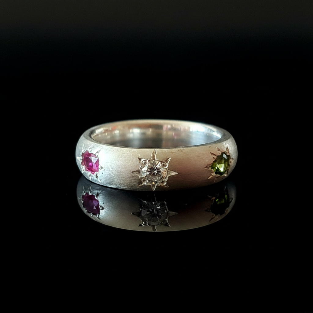 Ceres Band Silver | Aquamarine, Ruby, Yellow Tourmaline & Sapphire 2170-7