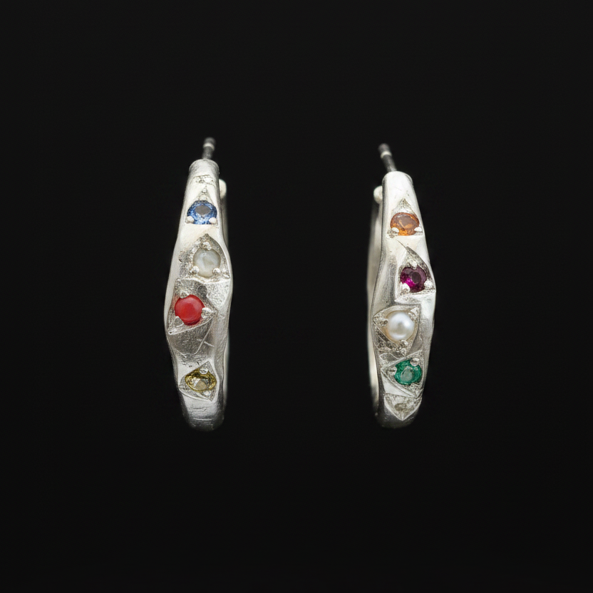 Navaratna Silver Hoops | Sacred Nine Gems