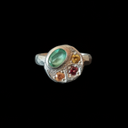 Sculpture Silver Ring | Emerald, Garnet, Yellow Tourmaline & Sapphire 2064-3