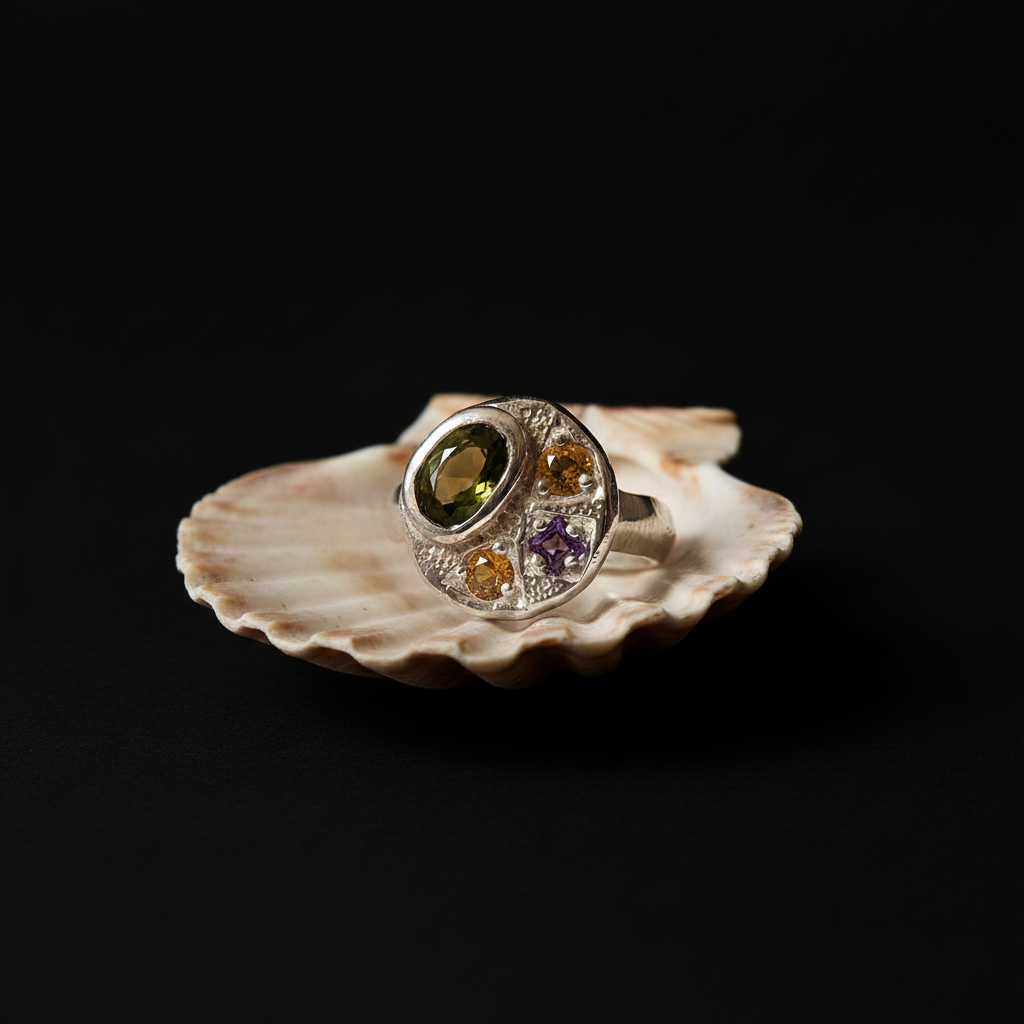 Sculpture Silver Ring | Ruby, Pink Tourmaline & Sapphire 2064-8