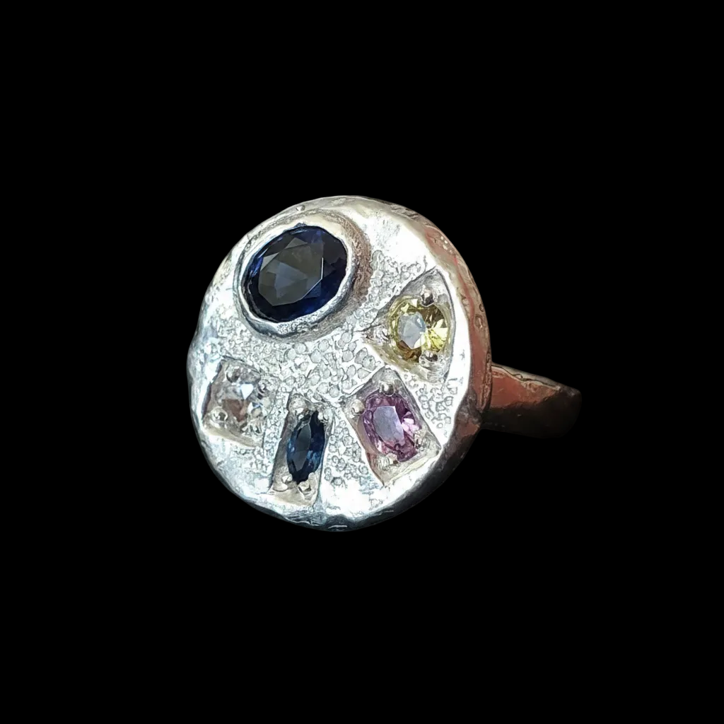 Palette Silver Ring | Iolite, White, Purple, Yellow & Blue Sapphire 2216-4