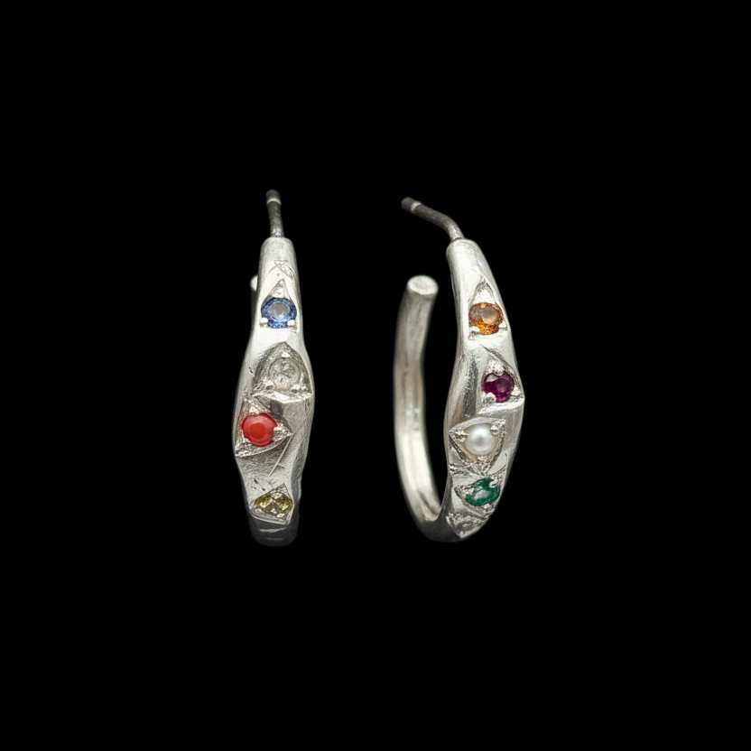 Navaratna Silver Hoops | Sacred Nine Gems