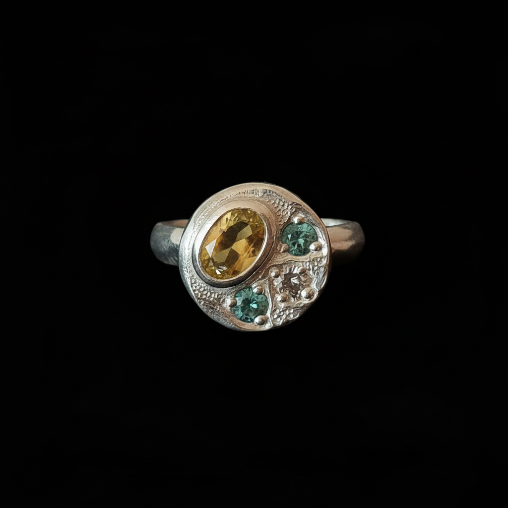 Sculpture Silver Ring | Citrine & Sapphire 2064-1