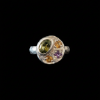 Sculpture Silver Ring | Green Tourmaline, Yellow Tourmaline & Brown Sapphire 2064-8