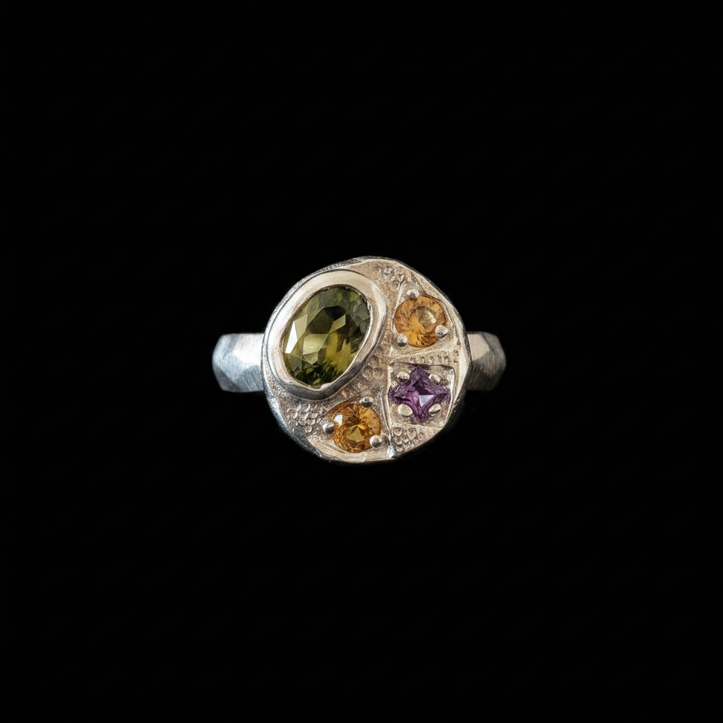 Sculpture Silver Ring | Ruby, Pink Tourmaline & Sapphire 2064-8