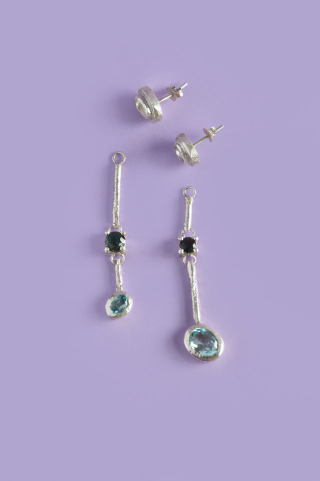 Trapeze Blue Sapphire Silver Earrings 598-03