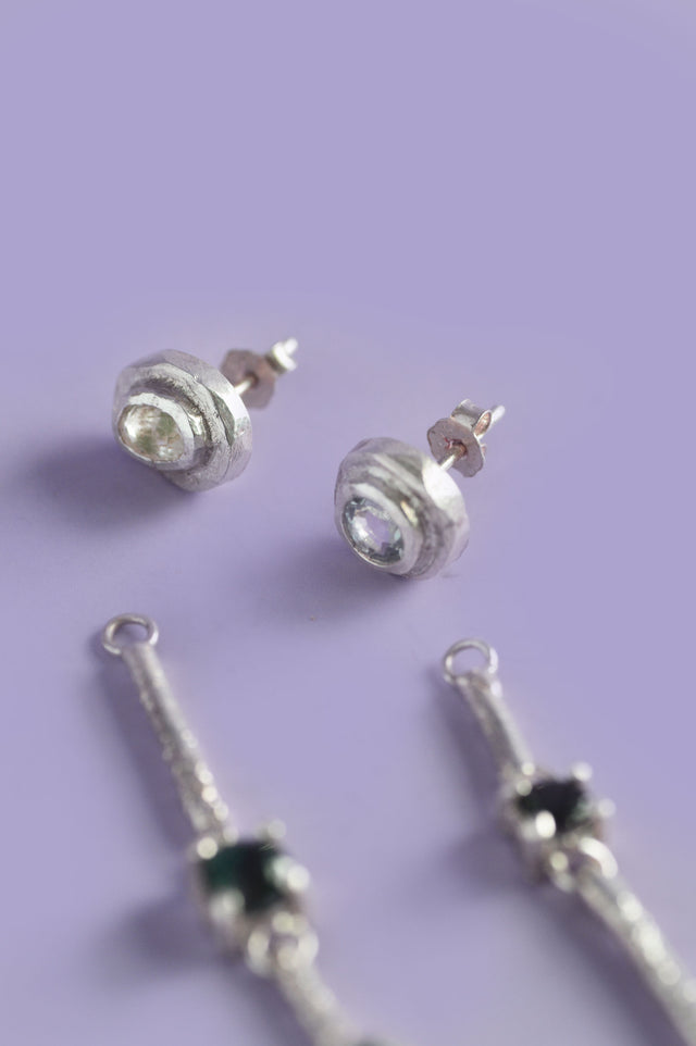 Trapeze Blue Sapphire Silver Earrings 598-03