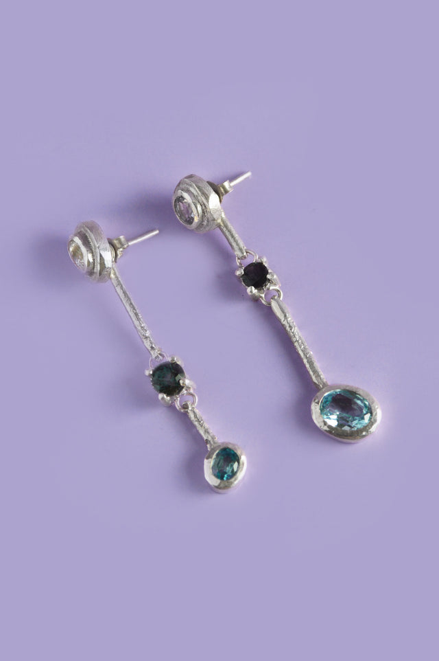 Trapeze Blue Sapphire Silver Earrings 598-03