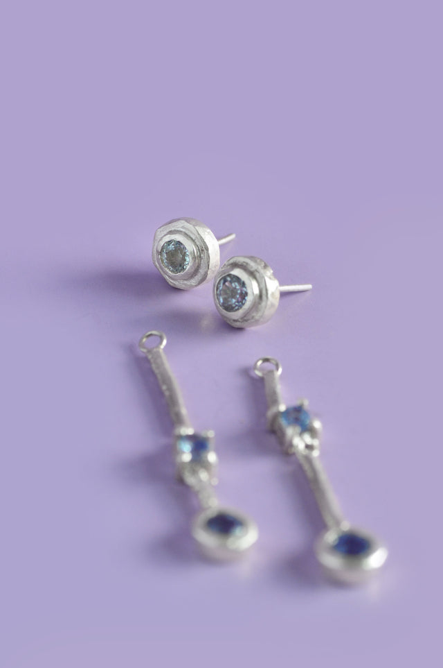 Trapeze Blue Topaz & Sapphire Silver Earrings 598-02