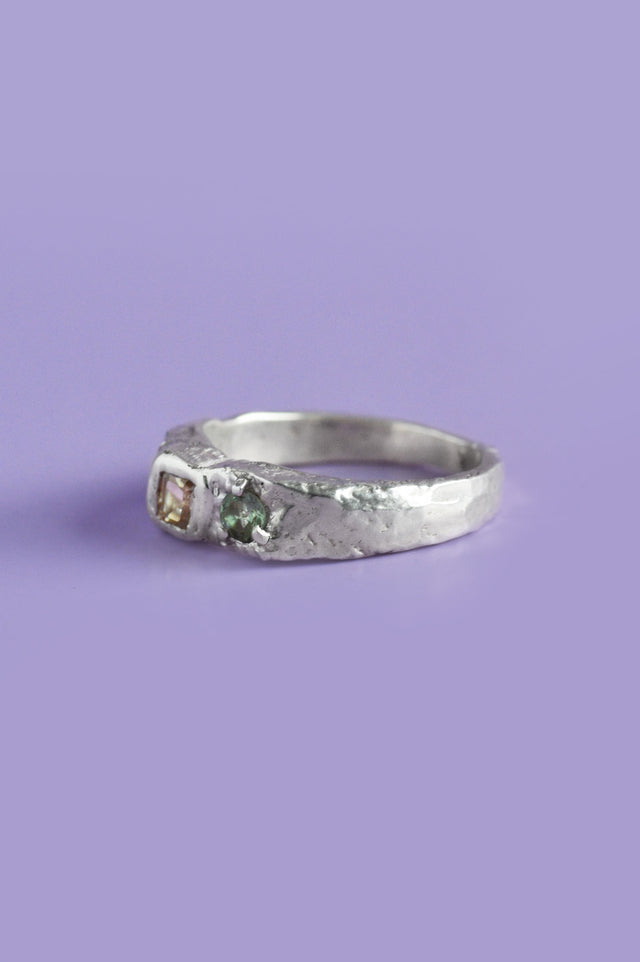 Duet Yellow & Green Tourmaline Silver Ring 768-2